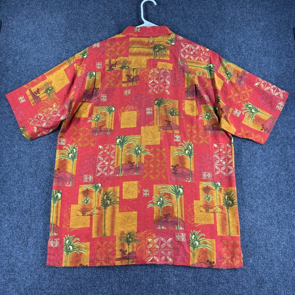 Tommy Bahama Button Shirt Mens M Medium Red Silk Palm Tree Tropical Camp Aloha - Picture 10 of 14